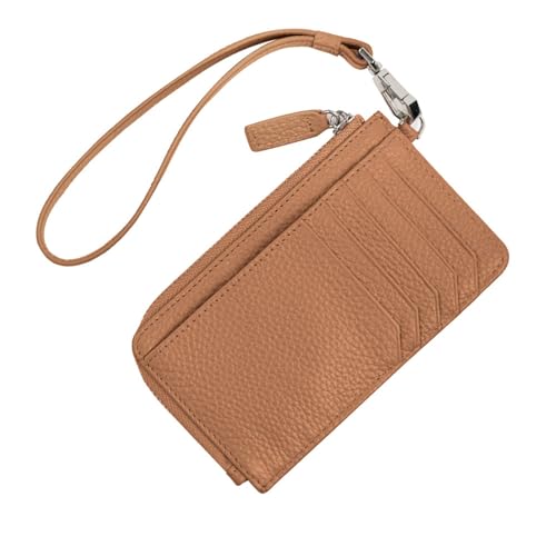 YBRAVO Ultradünnes Leder-Kartenetui für Damen, Münzgeldbörse, Kartenetui mit Reißverschluss, Kreditkartenetui, Bankkarte, Studenten-Metalltasche (Color : Brown) von YBRAVO