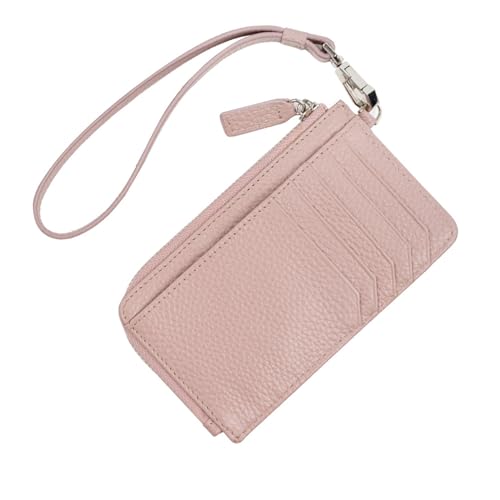 YBRAVO Ultradünnes Leder-Kartenetui für Damen, Münzgeldbörse, Kartenetui mit Reißverschluss, Kreditkartenetui, Bankkarte, Studenten-Metalltasche (Color : Pink) von YBRAVO