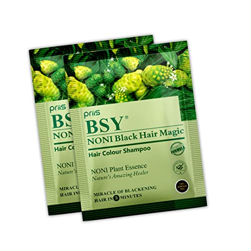 BSY Noni Black Hair Magic Haarfärbe-Shampoo (12mlx6 Sachets) | Ammoniakfreie Haarfarbe für Männer und Frauen | Natürliche schwarze permanente Haarfarbe | Noni-Frucht-Haarfärbung | 5 Minuten Haarfarbe von YBS