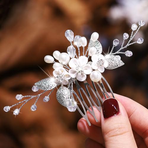 YBSHIN Braut-Haarkämme mit silberfarbenen Kristallen und Blume, Haarschmuck für Damen und Mädchen YBSHIN Braut-Haarkämme mit silberfarbenen Kristallen und Blume, Haarschmuck für Damen und Mädchen von YBSHIN