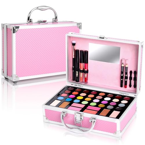 YBUETE Beginner Makeup Kit for Teen,Makeup Gift Set for Girl Women,Beginner Makeup Kit with Cosmetic Train Case Included 32 Colors Eyeshadow Blusher Contour Lip Gloss Lip Liner Mascara Eyeliner Mirror von YBUETE