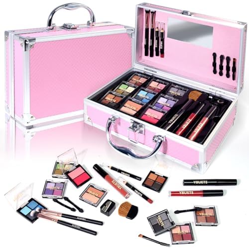 YBUETE Makeup Kit for Teens, Makeup Gift Set for Girls Women, Beginner Makeup Kit with Cosmetic Train Case Included Eyeshadow Blusher Contour Eyebrow Powder Lip Gloss Lip Liner Mascara Eyeliner von YBUETE