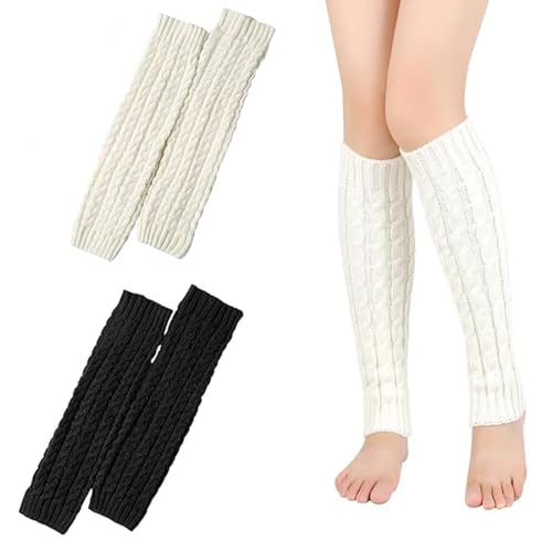 YBVZRP 2 Paar Stulpen Damen, Stulpen Stulpen Kinder Leg Warmers Beinstulpen Damen Stulpen Weiß Weiße Stulpen Stulpen Für Damen Bequem Und Elastische Winter Beinwärmer (Schwarz, Weiß) von YBVZRP