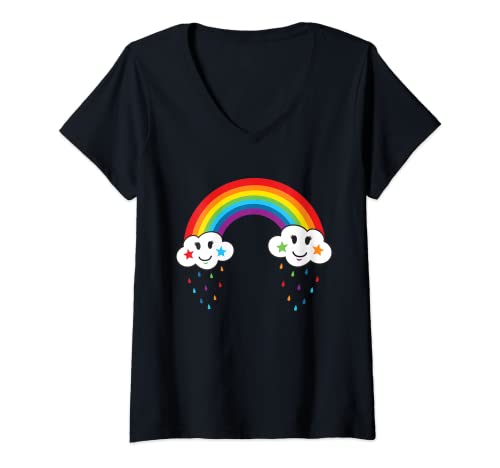 Damen Regenbogen mit Wolken - Rainbow niedlich Fasching Karneval T-Shirt mit V-Ausschnitt Damen Regenbogen mit Wolken - Rainbow niedlich Fasching Karneval T-Shirt mit V-Ausschnitt von YC Dress - Regenbogen mit Wolken Rainbow Fasching