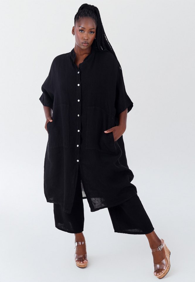 YC Fashion & Style Hemdblusenkleid Leinen-Blusenkleid in Plus Size – Oversized mit Knopfleiste & Taschen in Unifarbe von YC Fashion & Style