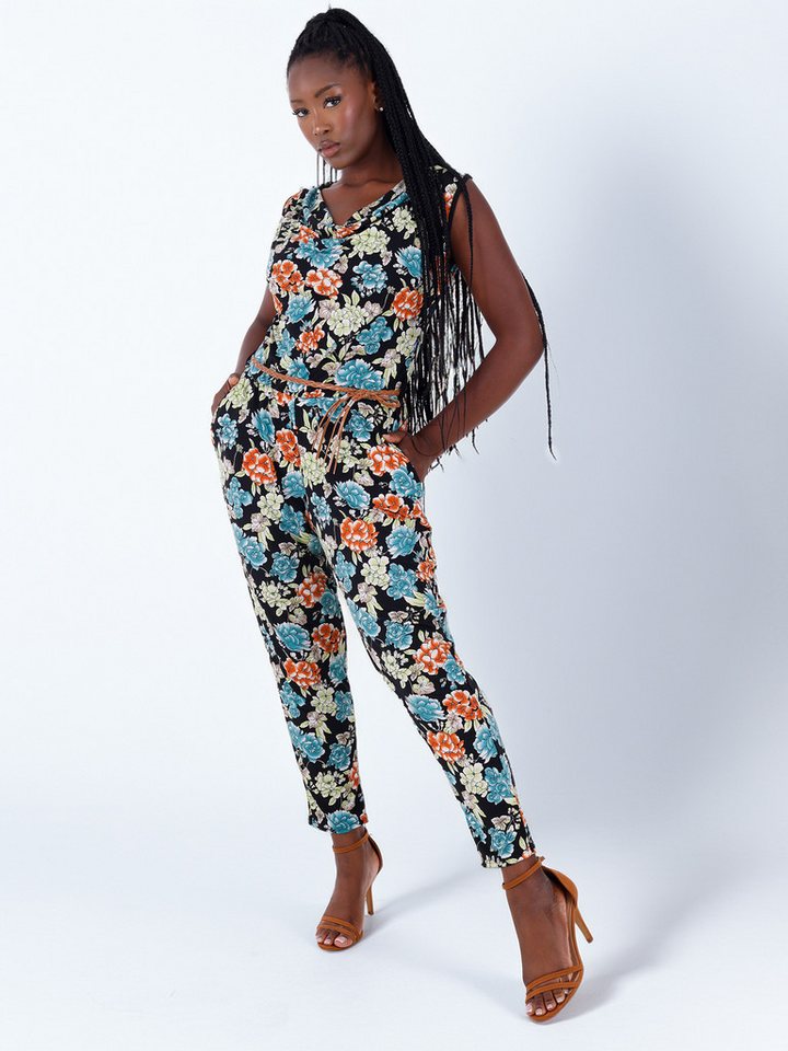 YC Fashion & Style Jumpsuit gemusterter Einteiler mit Wasserfallausschnitt, One Size (Gr. 36–40) mit Bindegürtel von YC Fashion & Style