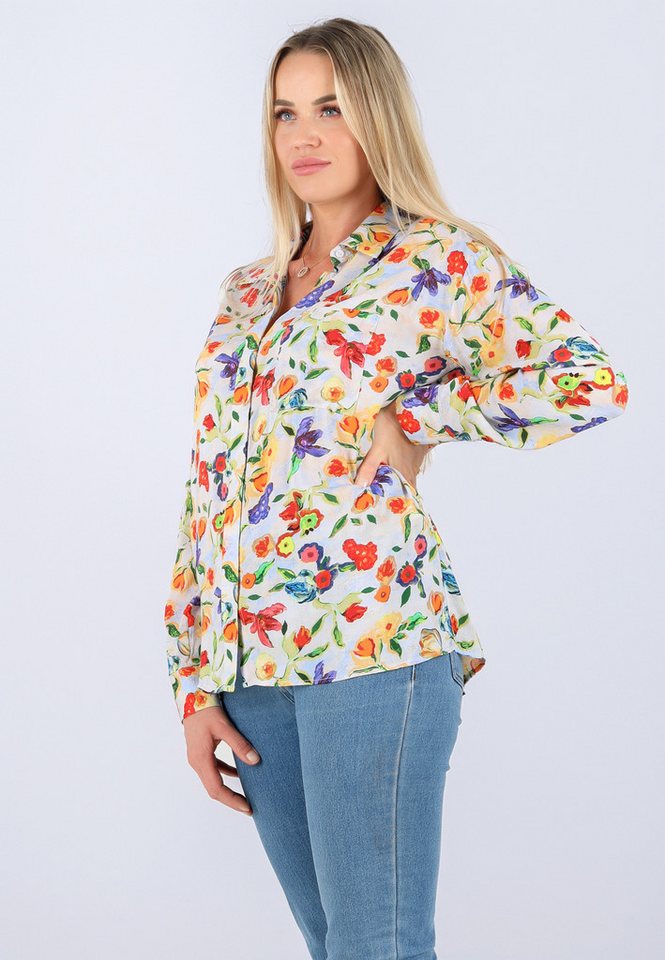 YC Fashion & Style Langarmbluse mit farbenfrohem Blumenprint – aus 100 % Viskose mit allover-Print von YC Fashion & Style