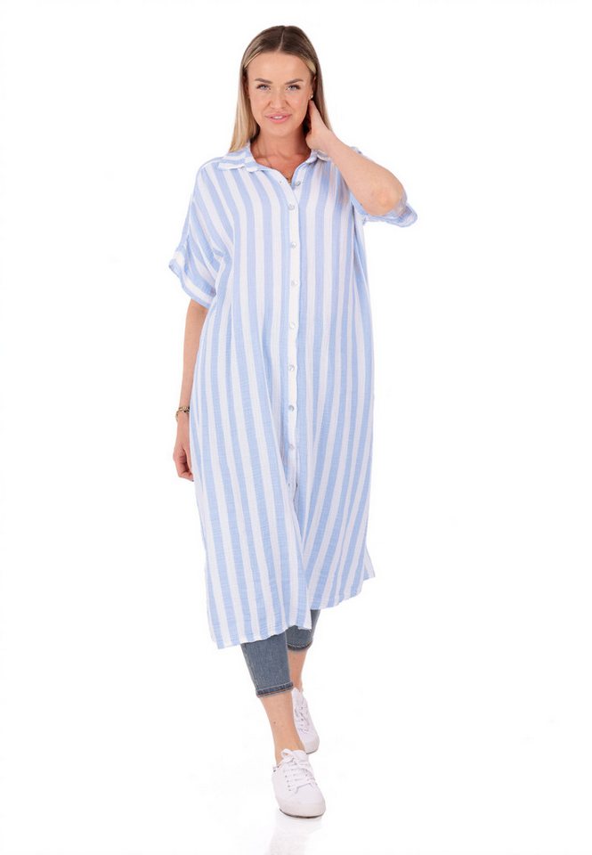 YC Fashion & Style Longbluse Hemdblusenkleid in Oversized-Passform aus reiner Baumwolle mit allover Print von YC Fashion & Style