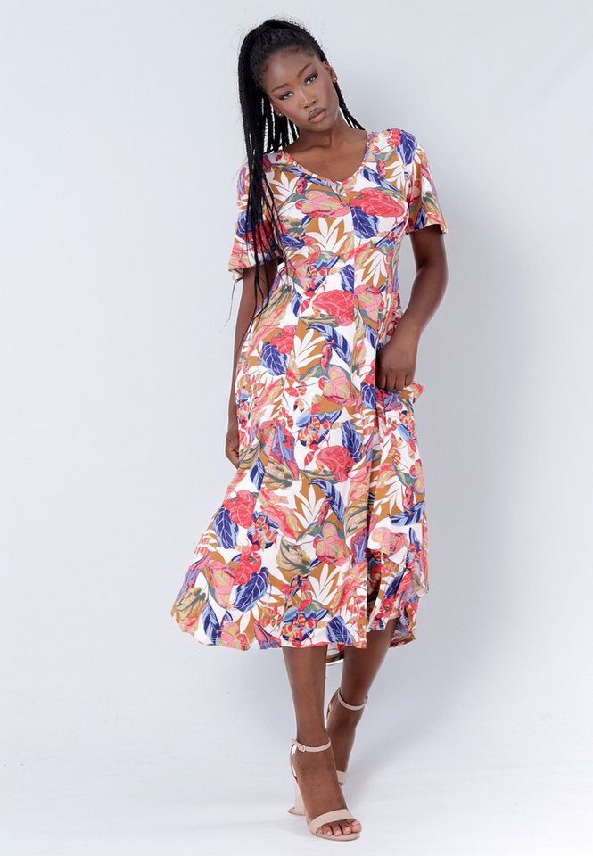 YC Fashion & Style Sommerkleid mit Rückenausschnitt und lebendigem Muster Alloverdruck von YC Fashion & Style