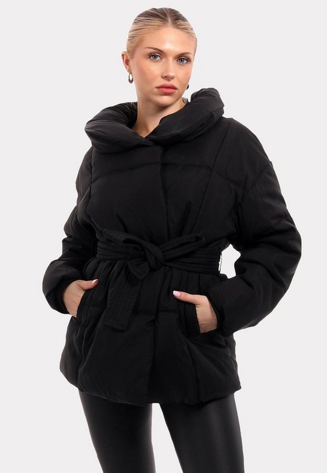 YC Fashion & Style Steppjacke Winterjacke Steppjacke mit Stehkragen und Taillengürtel Basic, Einschubtaschen, Kragen, in Unifarbe von YC Fashion & Style