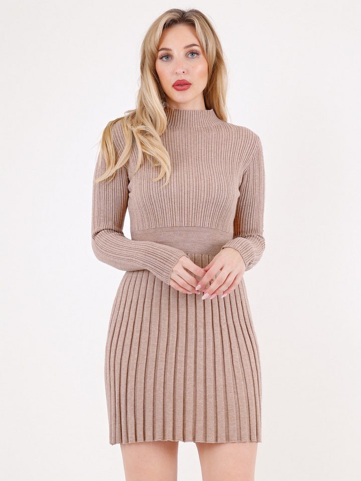 YC Fashion & Style Strickkleid Rippenstrick-Kleid mit Stehkragen – One Size (34–40) in Unifarbe von YC Fashion & Style