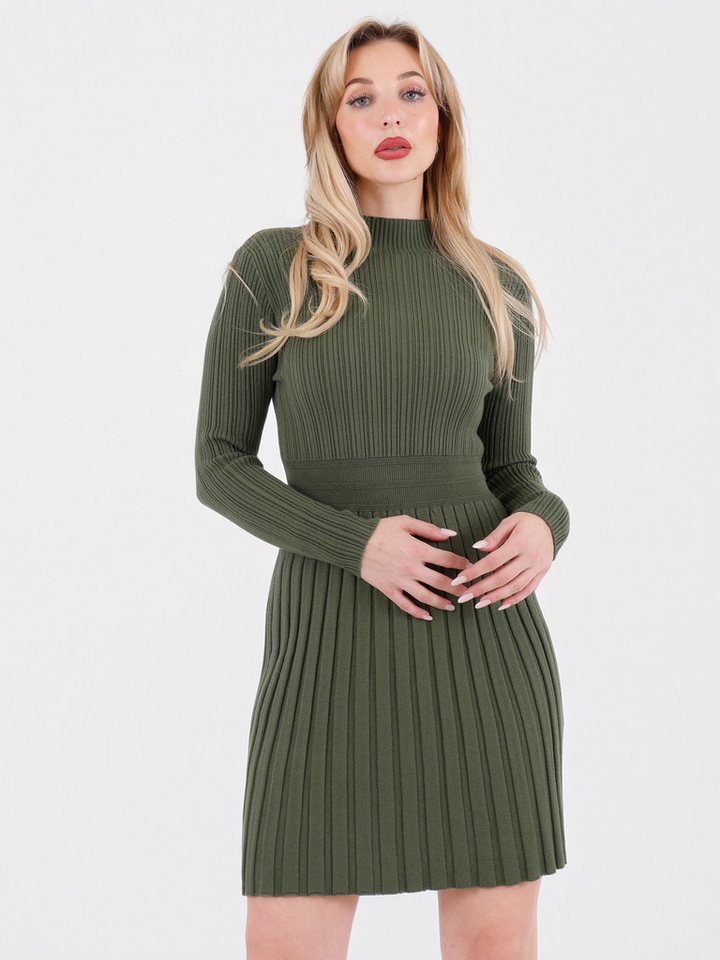 YC Fashion & Style Strickkleid Rippenstrick-Kleid mit Stehkragen – One Size (34–40) in Unifarbe von YC Fashion & Style