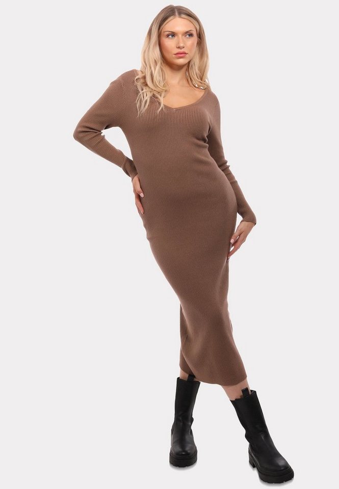 YC Fashion & Style Strickkleid Strickkleid mit V-Ausschnitt KNIT DRESS (1-tlg) in Unifarbe von YC Fashion & Style