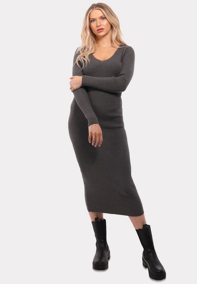 YC Fashion & Style Strickkleid Strickkleid mit V-Ausschnitt KNIT DRESS (1-tlg) in Unifarbe von YC Fashion & Style