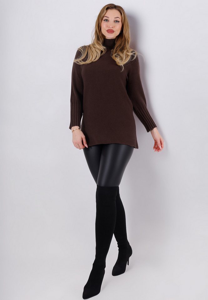 YC Fashion & Style Strickpullover Feinstrick-Longpullover mit Stehkragen (One Size 34–42) in Unifarbe von YC Fashion & Style