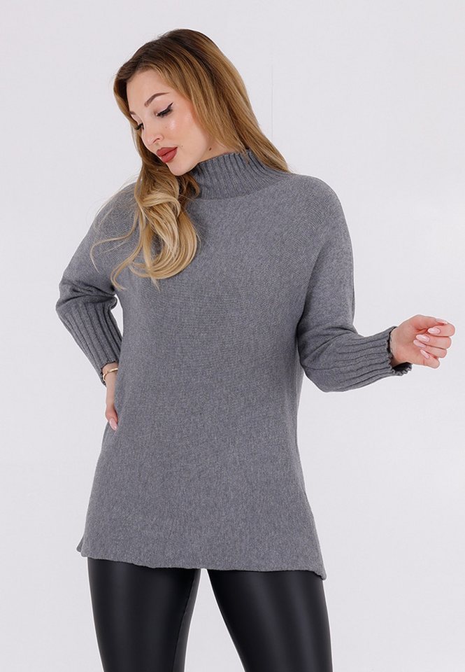 YC Fashion & Style Strickpullover Feinstrick-Longpullover mit Stehkragen (One Size 34–42) in Unifarbe von YC Fashion & Style