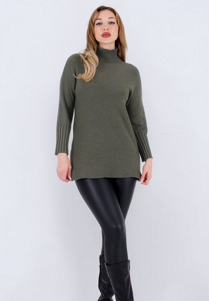 YC Fashion & Style Strickpullover Feinstrick-Longpullover mit Stehkragen (One Size 34–42) in Unifarbe von YC Fashion & Style