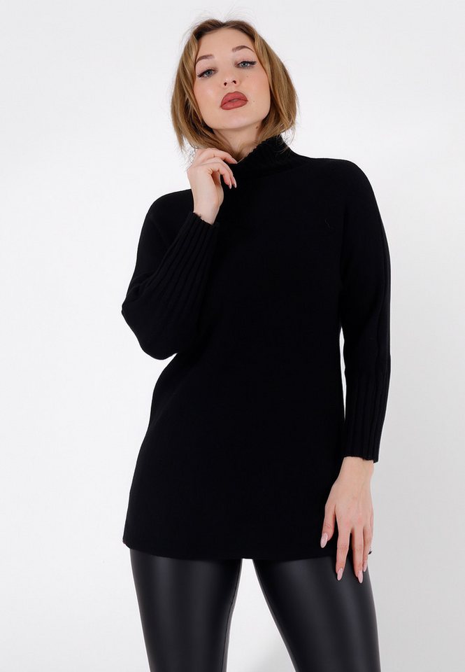 YC Fashion & Style Strickpullover Feinstrick-Longpullover mit Stehkragen (One Size 34–42) in Unifarbe von YC Fashion & Style