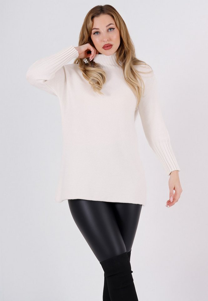 YC Fashion & Style Strickpullover Feinstrick-Longpullover mit Stehkragen (One Size 34–42) in Unifarbe von YC Fashion & Style