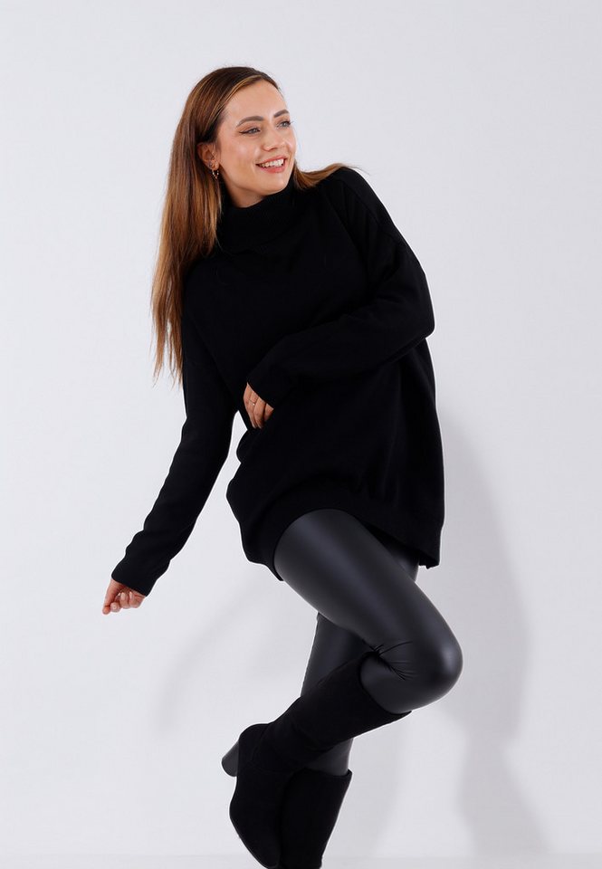 YC Fashion & Style Strickpullover Vokuhila-Rollkragenpullover – weich & lässig, One Size 34–44 in Unifarbe von YC Fashion & Style