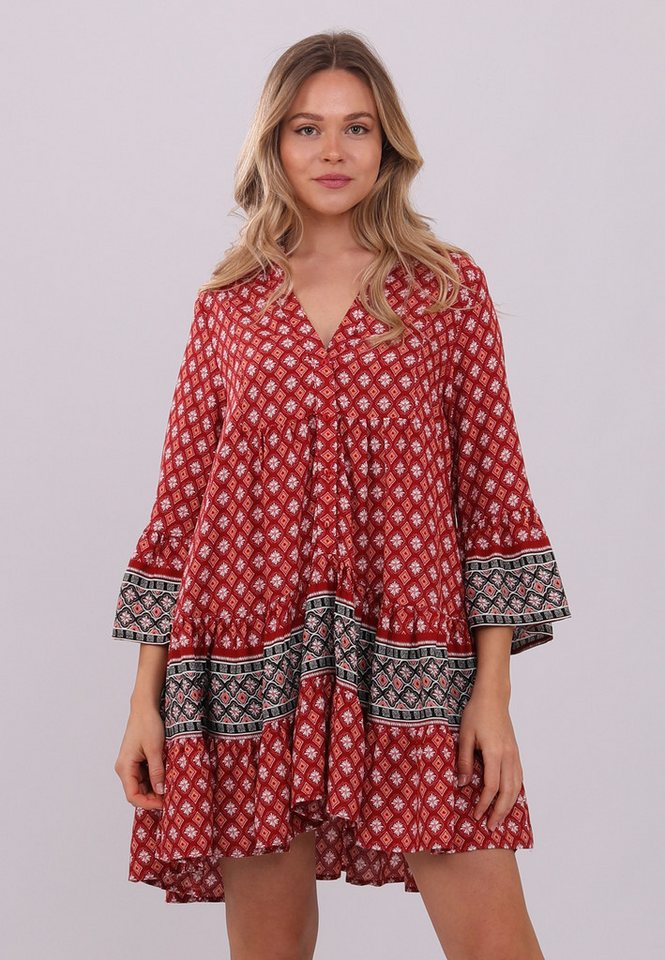 YC Fashion & Style Tunikakleid Traum Kleid in Rot mit Ethno-Mustern Alloverdruck, Boho von YC Fashion & Style