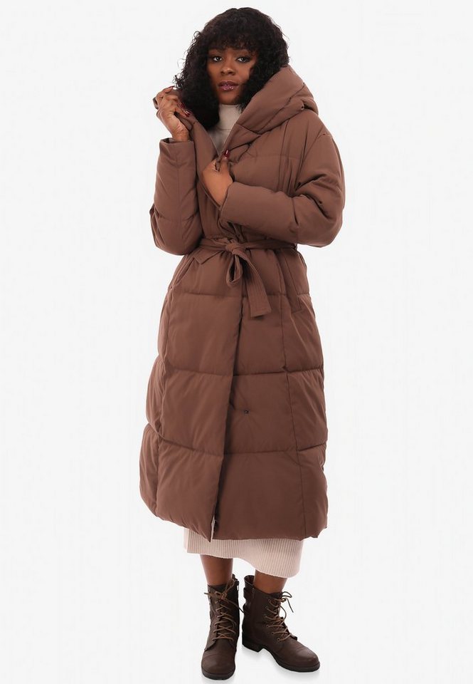 YC Fashion & Style Wintermantel Steppmantel mit großer Kapuze und Taillengürtel mit Kapuze von YC Fashion & Style