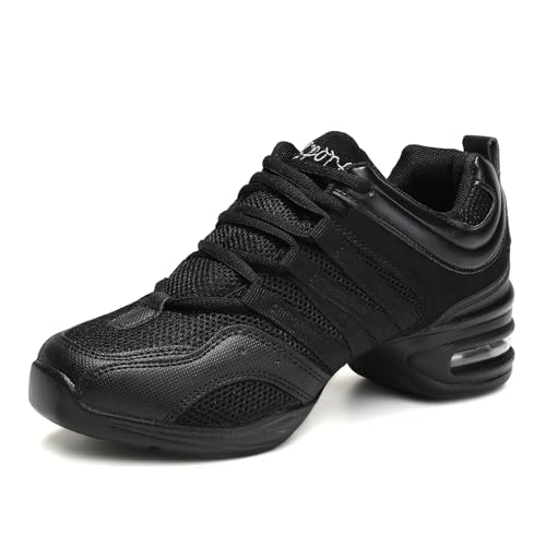 YCALCP Damen Jazz-Schuhe Sneaker Mesh Stoff Schnürschuhe atmungsaktiv Trainer Walking Sport Turnschuhe,729-Schwarz-39 EU von YCALCP
