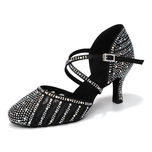 YCALCP Damen Latein Tanzschuhe Strass Geschlossene Zehe Glitzer Salsa Tango Walzer Gesellschaftstanzschuhe für Damen Tanzschuhe, Schwarz, 37.5 EU von YCALCP