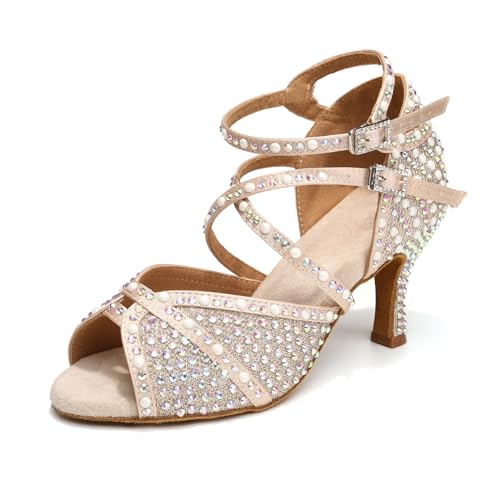 YCALCP Damen Latein Tanzschuhe Strass Rosa Offene Zehen Professionell Salsa Tango Bachata Party Hochzeit Ballsaal Tanz Schuhe, 38 EU von YCALCP