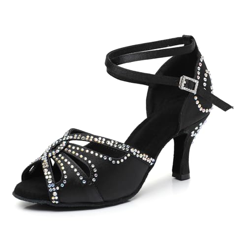 YCALCP Damen Latein Tanzschuhe ideal für Salsa Tango Rumba Glitzernde Latein Tanzschuhe Satin Schuhe für Ballroom,QRX-XZ2230-Schwarz-7.5,EU 36.5 YCALCP Damen Latein Tanzschuhe ideal für Salsa Tango Rumba Glitzernde Latein Tanzschuhe Satin Schuhe für Ballroom,QRX-XZ2230-Schwarz-7.5,EU 36.5 von YCALCP