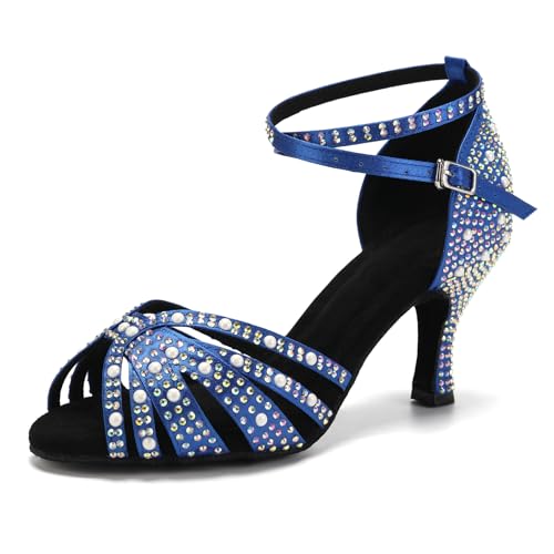 YCALCP Damen Latin Tanzschuhe Bachata mit Strasssteinen Aufführungen Salsa Tango Ballsaal,506-Blau-7.5CM,39 EU YCALCP Damen Latin Tanzschuhe Bachata mit Strasssteinen Aufführungen Salsa Tango Ballsaal,506-Blau-7.5CM,39 EU von YCALCP