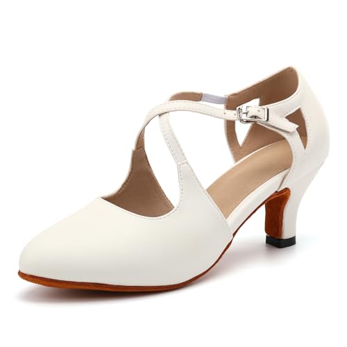 YCALCP Damen Latin Tanzschuhe Geschlossen Salsa Character Moderne Tango Ballsaal Tanzschuhe mit 6cm Absatz, 35 EU von YCALCP