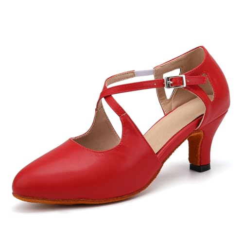 YCALCP Damen Latin Tanzschuhe Geschlossen Salsa Character Moderne Tango Ballsaal Tanzschuhe mit 6cm Absatz, 38.5 EU von YCALCP