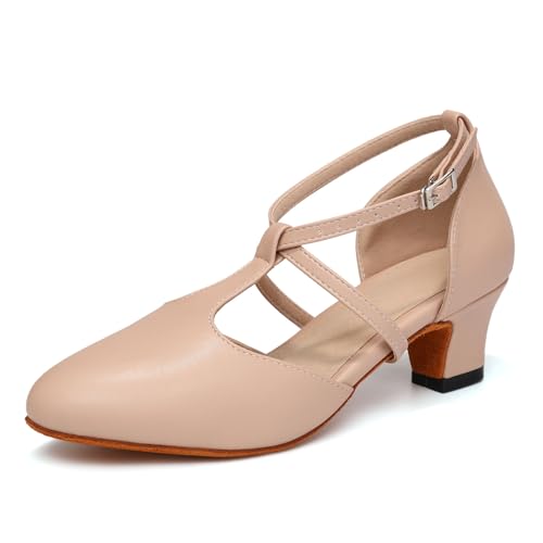 YCALCP Damen Latin Tanzschuhe Geschlossen Zehen Salsa Tango Charakter Walzer Soziale Ballsaal Tanzschuhe,272-Beige-4.5CM,37.5 EU von YCALCP