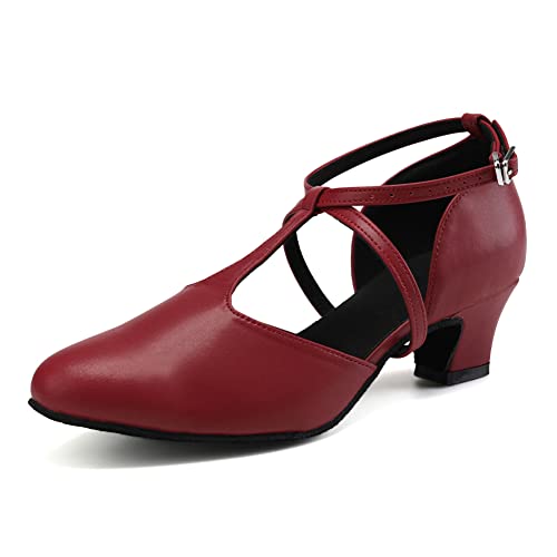 YCALCP Damen Latin Tanzschuhe Geschlossen Zehen Salsa Tango Charakter Walzer Soziale Ballsaal Tanzschuhe,272-Rot-4.5CM,35 EU von YCALCP