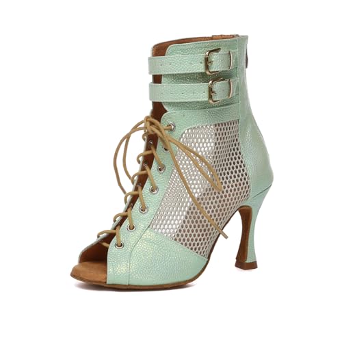 YCALCP Damen Latin Tanzschuhe Salsa Tango Soziale Party Ballsaal tanzstiefel,L615-Grün-9cm,41 EU von YCALCP