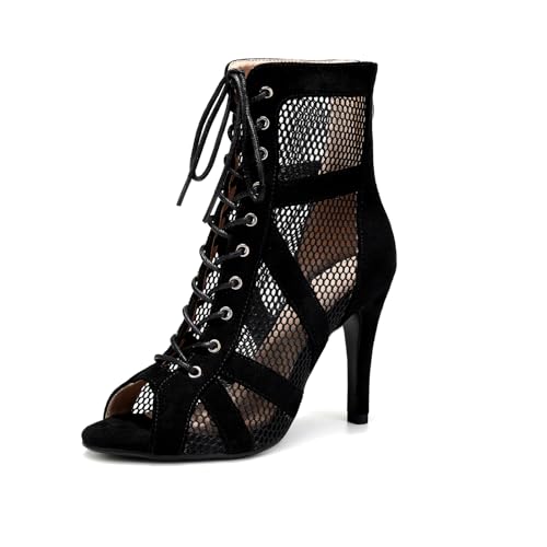 YCALCP Damen Latin Tanzschuhe mit Reißverschluss Salsa Tango Training Bachata Party Ballsaal Tanzstiefel, 789RM, Schwarz, 9,5 cm Absatz, 37.5 EU von YCALCP