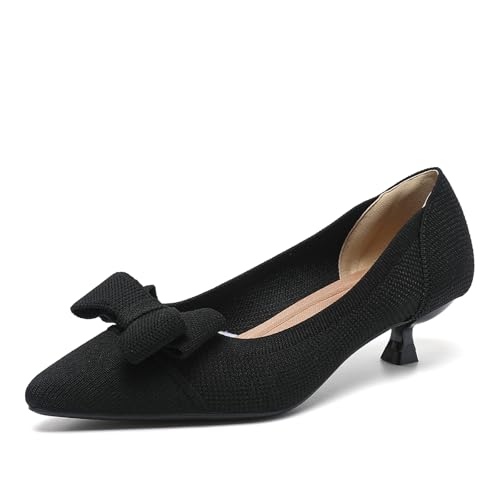 YCALCP Damen-Pumps mit Kätzchen-Absätzen aus Strick Damen Slip on Low Kitten Heels Elegant Kleid Schuhe Atmungsaktiv Mesh,XTZ-1506-2-Black,4cm Absatz, EU 36 von YCALCP