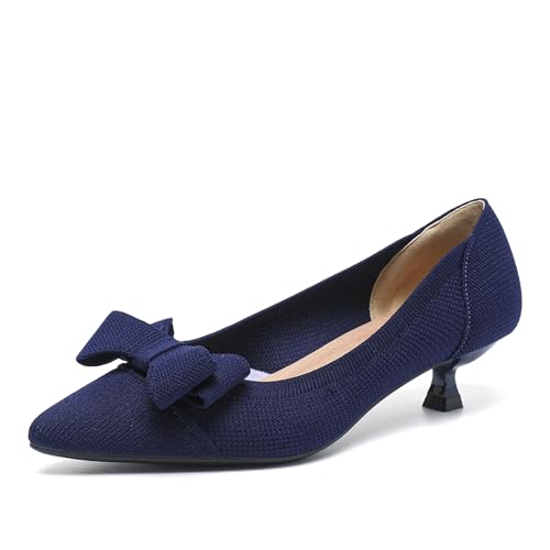 YCALCP Damen-Pumps mit Kätzchen-Absätzen aus Strick Damen Slip on Low Kitten Heels Elegant Kleid Schuhe Atmungsaktiv Mesh,XTZ-1506-2-Blue,4cm Absatz, EU 41 von YCALCP