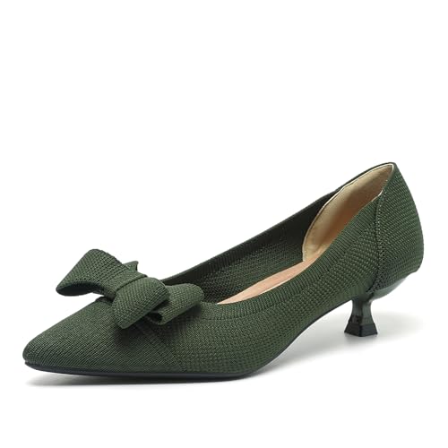 YCALCP Damen-Pumps mit Kätzchen-Absätzen aus Strick Damen Slip on Low Kitten Heels Elegant Kleid Schuhe Atmungsaktiv Mesh,XTZ-1506-2-Green,4cm Absatz, EU 40 von YCALCP