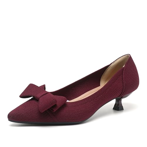 YCALCP Damen-Pumps mit Kätzchen-Absätzen aus Strick Damen Slip on Low Kitten Heels Elegant Kleid Schuhe Atmungsaktiv Mesh,XTZ-1506-2-Red,4cm Absatz, EU 38 von YCALCP
