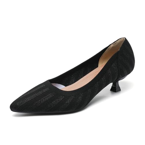 YCALCP Damen Strick Pumps mit Kitten Heel Geschlossener Zehenpartie Für Business Und Arbeit Bankettschuhe rutschfest Anzugschuhe Bequeme Sommersandalen Schrägschuhe 36 EU von YCALCP