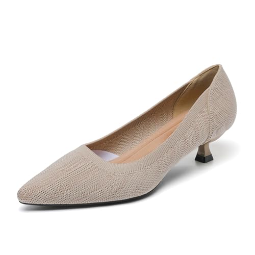 YCALCP Damen Strick Pumps mit Kitten Heel Geschlossener Zehenpartie Für Business Und Arbeit Bankettschuhe rutschfest Anzugschuhe Bequeme Sommersandalen Schrägschuhe 36.5 EU von YCALCP