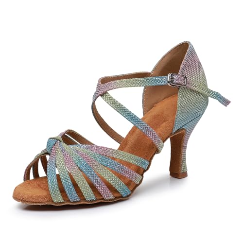 YCALCP Frauen Latein Tanzschuhe Offene Zehe Salsa Ballroom Jazz Praxis Leistung Tanzschuhe, Modello QRXLD2234, 36.5 EU von YCALCP