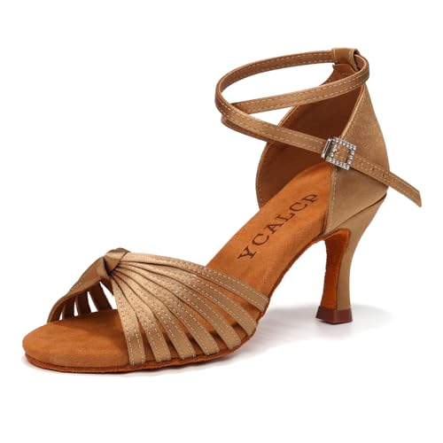 YCALCP Damen Tanzen Schuhe Tanzschuhe Latein Satin Ballsaal Bachata Party Salsa Professionelle Performance Schuhe, Beige 37.5 EU von YCALCP
