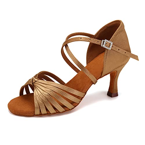 YCALCP Latein Tanzschuhe Damen Beige Salsa Tango Walzer Ballsaal Professionelle Tanzschuhe 7,5 cm Absatz, 36.5 EU von YCALCP