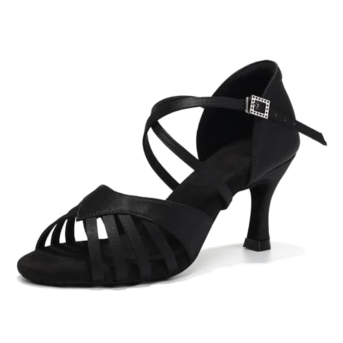 YCALCP Latein Tanzschuhe Damen Satin Professionelle Tanzschuhe Ballsaal Party Salsa Tanzübung Performance Schuhe 7 cm Absatz, 956DB, Schwarz, 39 EU YCALCP Latein Tanzschuhe Damen Satin Professionelle Tanzschuhe Ballsaal Party Salsa Tanzübung Performance Schuhe 7 cm Absatz, 956DB, Schwarz, 39 EU von YCALCP