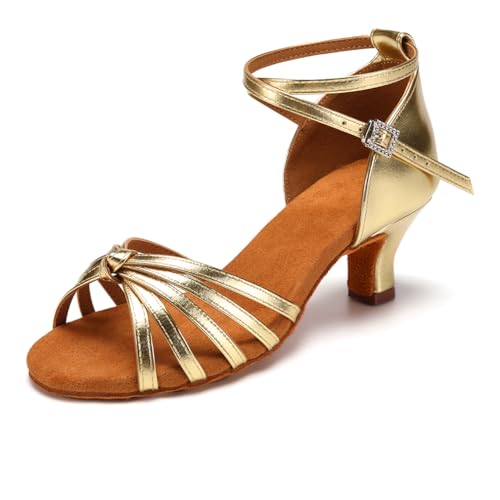 YCALCP Latein Tanzschuhe Damen Satin Prom Salsa Standard Profi Praxis 5cm,EM217-Gold-5cm,37.5 EU von YCALCP