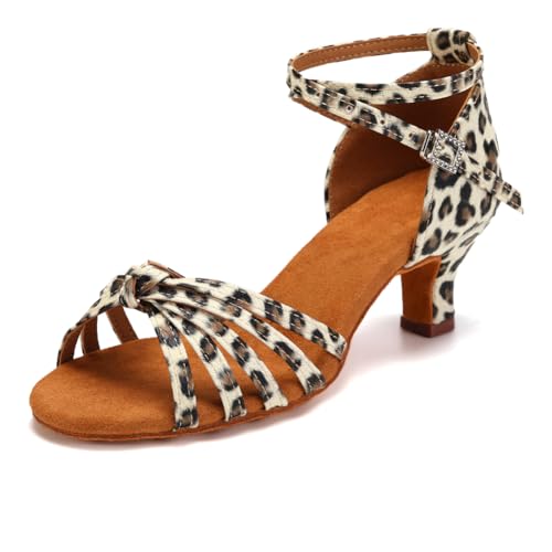 YCALCP Latein Tanzschuhe Damen Satin Prom Salsa Standard Profi Praxis 5cm,EM217-Leopard-5cm,39 EU von YCALCP