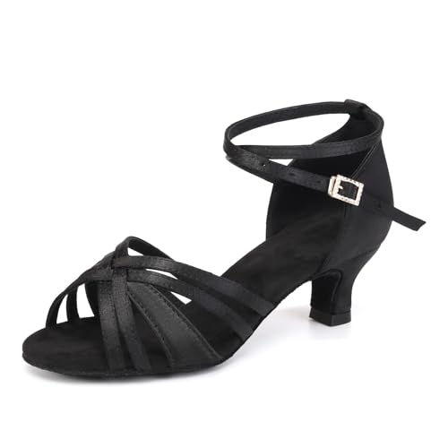 YCALCP Latein Tanzschuhe Damen Satin Standard Tanzschuhe Ballsaal Party Salsa Tanzübung Performance Schuhe,811-Schwarz-5cm,EU 36.5 von YCALCP